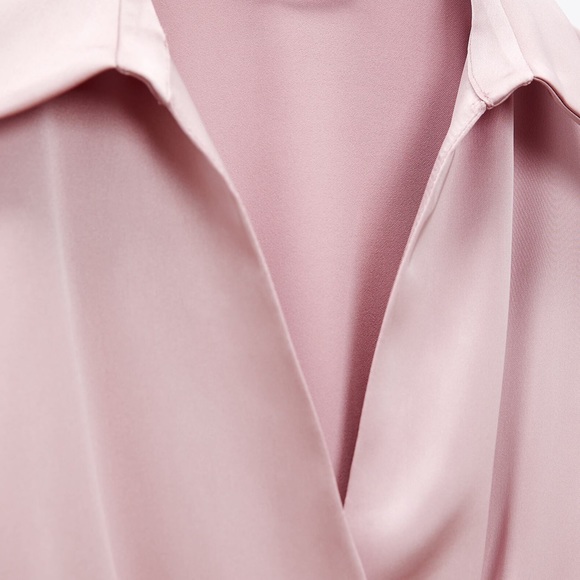 ZARA Dusty Pink Satin Effect Wrap Long Sleeve Dress $59.90 - Picture 13 of 14